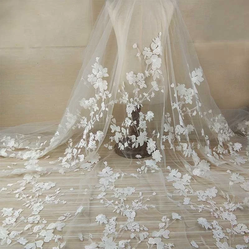 1 Yard 3D - Tessuto in pizzo ricamato con motivo floreale, in morbido tulle, per abbigliamento, abito da sposa, cucito, artigianato, decorazione per