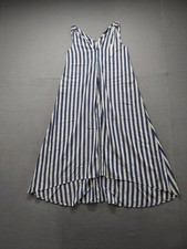 Shore Women Maxi Dress S Blue Stripe 100% Rayon Sleeveless V-Neck Casual Boho