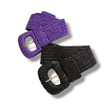 Vintage 80s Belt Set of 2 Purple Black Woven Stretch Taiwan ROC Retro