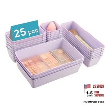 25 PCS Plastic Drawer Organizers Set - 4-Size Versatile Bathroom - 25 Pack Lilac