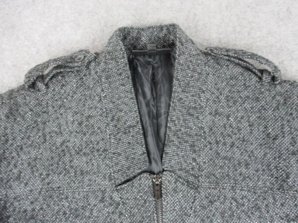 Abrigo Karl Lagerfeld Mujer Gris Medio Tweed Manga Corta Cremallera Bolsillos Charreteras Foto 2 de 4