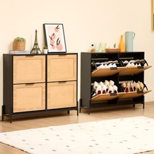 Uimoso Rattan Shoe Storage Cabinet Shoe Storage Organizer with 4 Flip Drawers