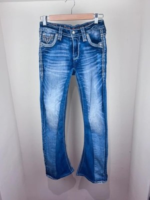 Rock Revival Flieder Rose Bling Bootcut Jeans Y2K Diamanté Blau W26 L28