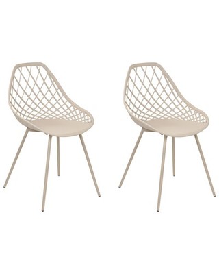 Esszimmerstuhl 2er Set Kunststoff beige mit Metallgestell Modern Canton II