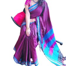 Indian Bollywood Khun Saree Maharastrian Cotton Silk Handloom Sari Art Silk Sari