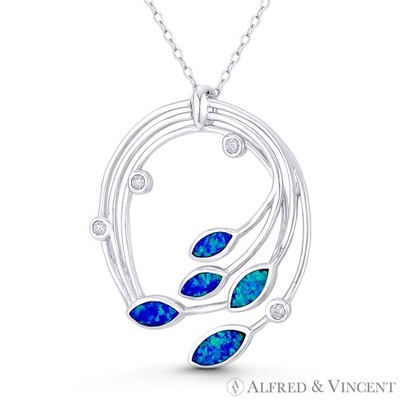 Leaf & Vine Plantlife Charm Lab-Created Opal Chunky .925 Sterling Silver Pendant