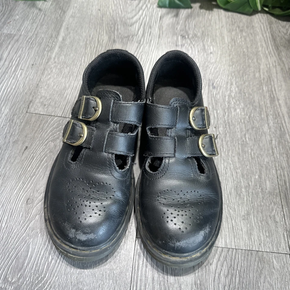 Dr Martens 8065 J Mary Jane Girls Size 1 Black Smooth Leather Hook & Loop Shoes - Image 2 of 4