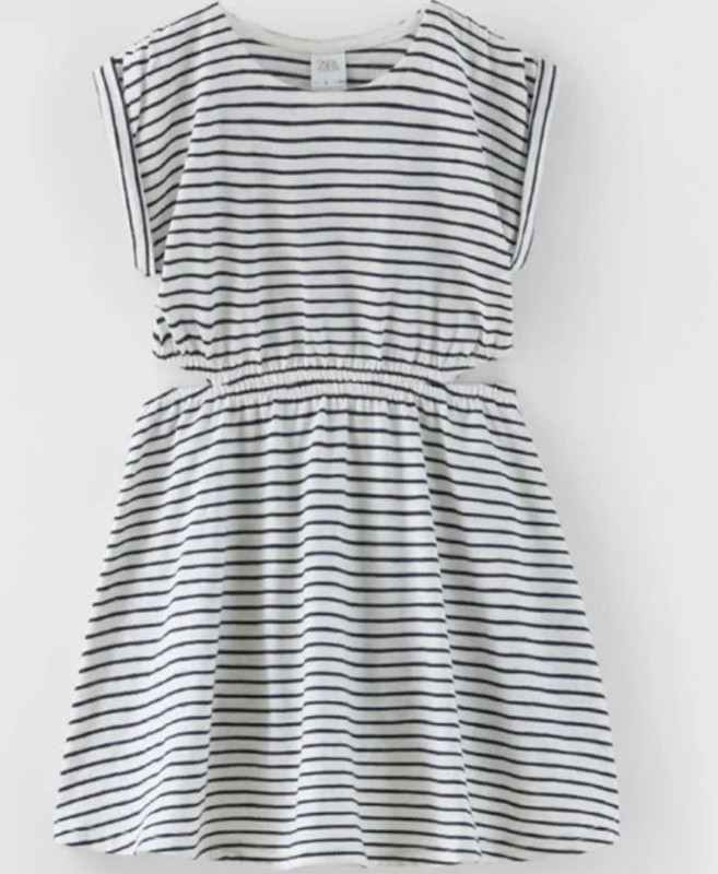 NWT Zara Kids - black & white striped dress with side cut-outs - size 11/12