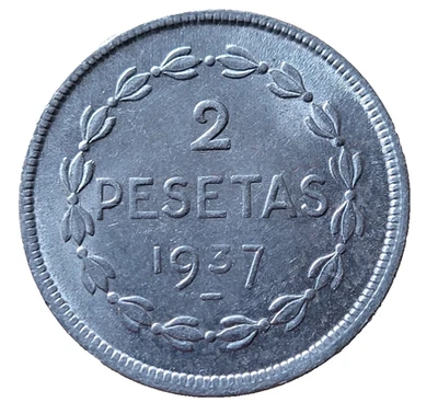 ESPAGNE - PAYS BASQUE 2 Pesetas Gouvernement d’Euskadi 1937 Bruxelles en nickel - Photo 1/2