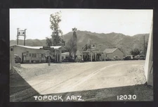 REAL PHOTO TOPOCK ARIZONA DOWNTOWN STREET GAS STATION POSTCARD COPY