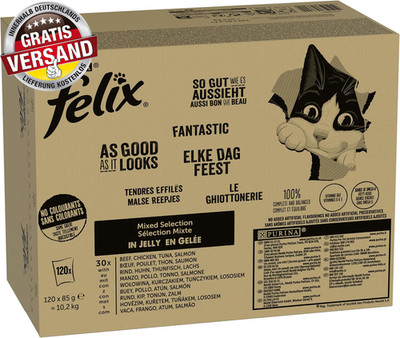 Felix Katzenfutter Nass in Gelee, Sorten-Mix, 120Er Pack (120 X 85G)    