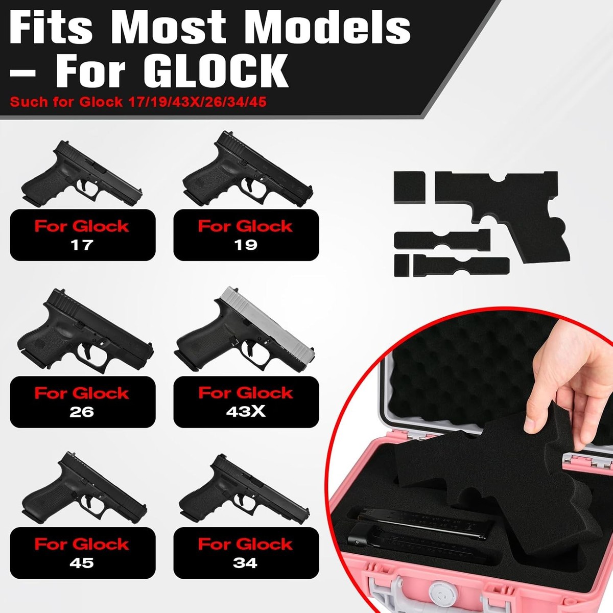 Pistol Gun Case for Glock Handgun – TSA Approved Hard 1 GLC Pink
