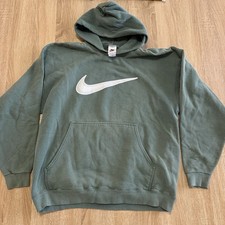 Vintage 90s Nike Size Large Hoodie Big Swoosh Sage Green Distressed Made In USA