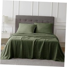 Linen Sheets-Size Sheets Set,Blend from Linen Cotton Bedsheets,All Twin Green