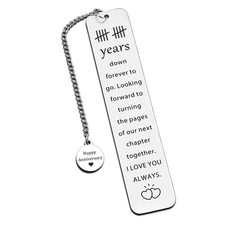 10th Anniversary Tin Gifts for Him Her - 10 Year Wedding Bookmark Silver