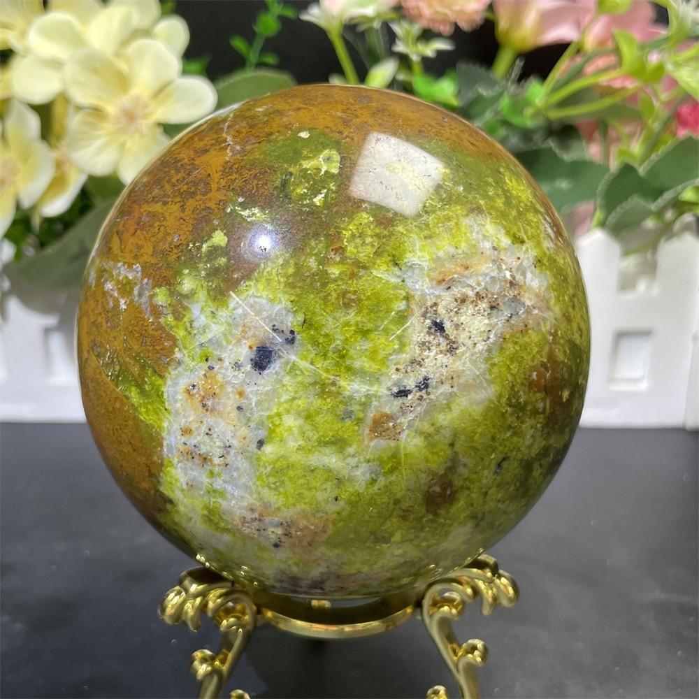 2.6LB 7.4" Natural Green Opal Ball Decor Quartz Crystal Energy Sphere Reiki