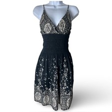 Ocean Breeze Women's Floral Medallion Sundress Black Ivory Sz M