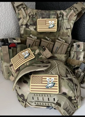 MILITARY American Flag Philadelphia Eagles football PVC Patch W Vlcro
