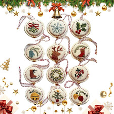 12PCS Embroidery Christmas Ornaments Kit,Hand Needlepoint Christmas Ornament Kit
