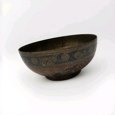 Orientalische Messing Schale handgraviert rot blau Vintage &Oslash; ca. 14 cm