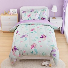 SANDJEST Mermaid Comforter Set Full Size for Kids Girls, Microfiber 4 Pc Bedding
