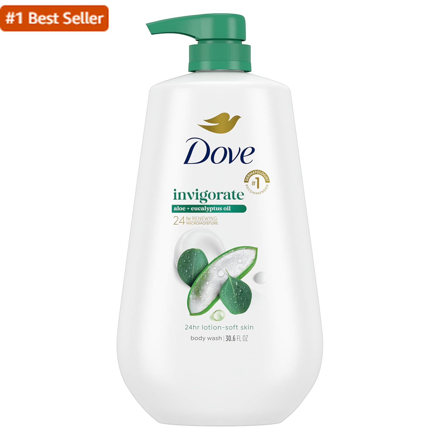 Dove Invigorating Aloe Eucalyptus Body Wash with Pump for 24H Soft Skin