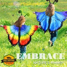 Rainbow Fairy Wings Costume Girls Toddler Cape Mask