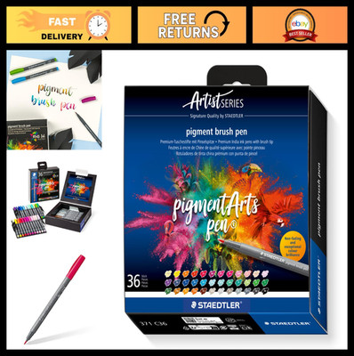 Multi Ink Brush Pens Set, 36 Assorted Colors, Fiber-Tip, Waterproof, No Bleed -