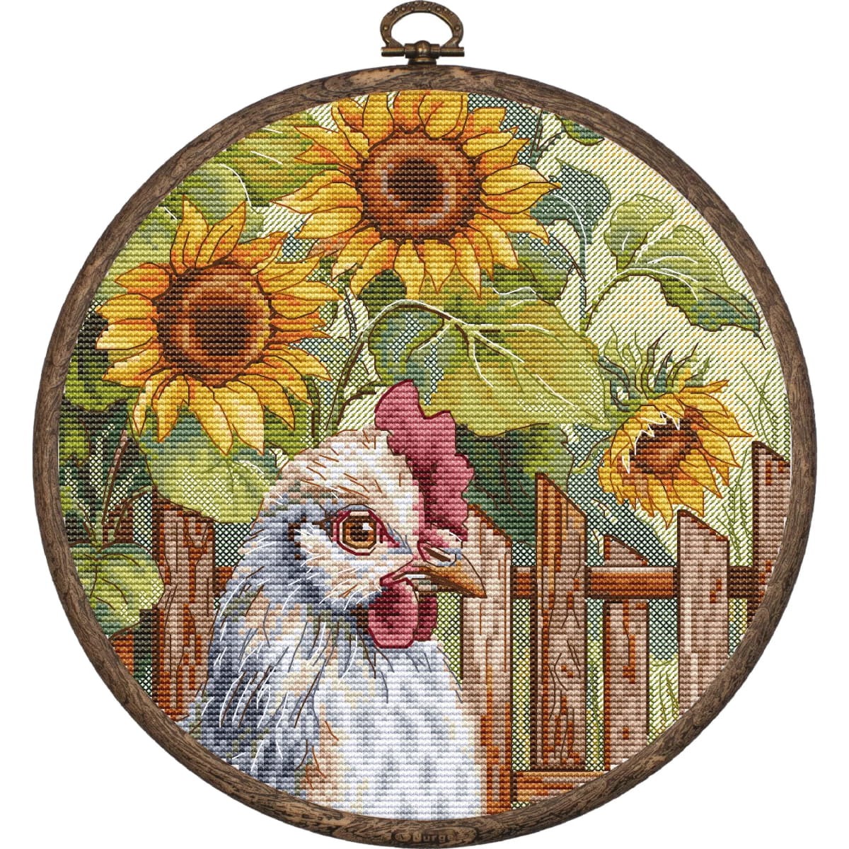 HobbyJobby counted cross stitch kit with hoop ""Sunflower Backyard"", 19x19cm
