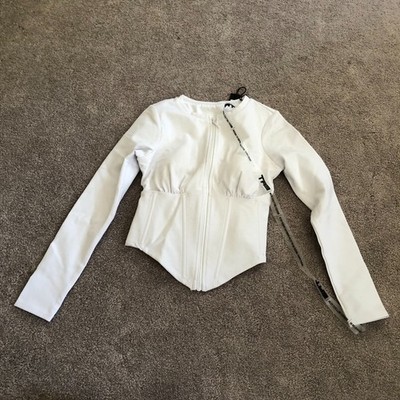TA3 White Long Sleeve Corsety Top Sz XSmall NWT READ Zip Front Lace up back