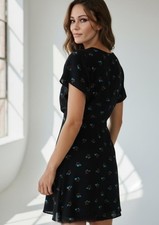 New Free People Black Combo Mini Women's Dress Cinched Waist Lined Medium $128