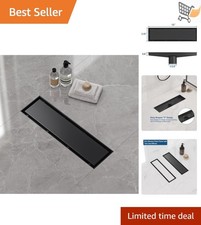 12 Inch Matte Black Stainless Steel Linear Shower Drain Flat Tile Insert Cover