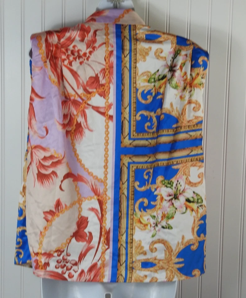 Mujer Sin Mangas Bufanda Estampado Satén Top Botón Acolchado Hombros Ella... Bottari M Foto 2 de 4