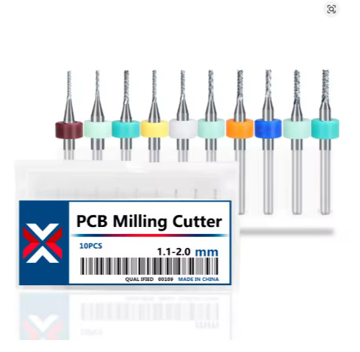 XCAN PCB Milling Cutter Set 1.1–2.0mm Carbide End Mill 10pcs Router Bits