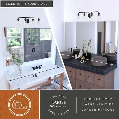 VAXCEL W0351 Toledo 4 Light Black Industrial Bathroom Vanity Fixture Clear Glass - Picture 4 of 10