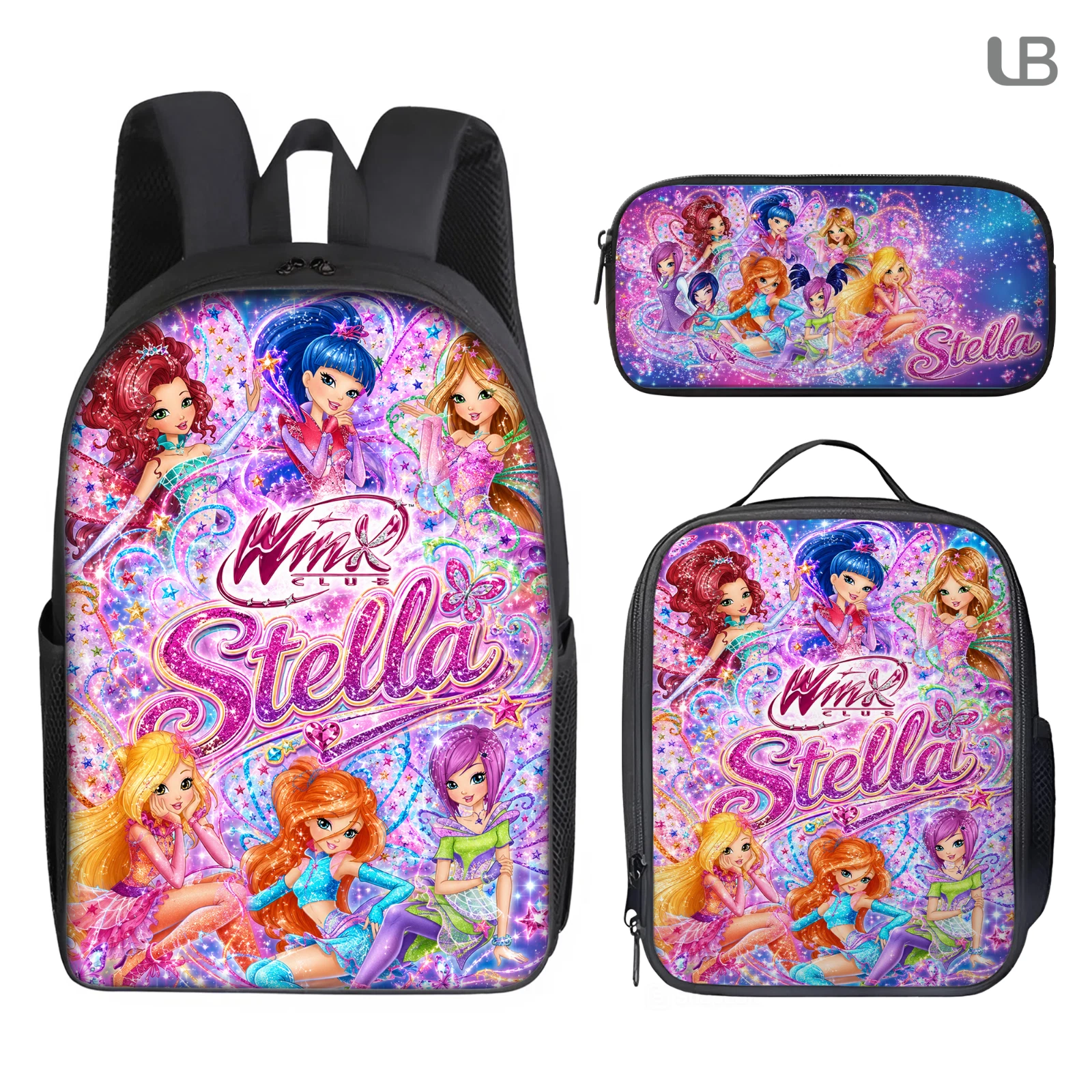 Powerpuff Girls Backpack 3 Pcs Set Kids School Bag Lunch Box Pencil Case Bookbag