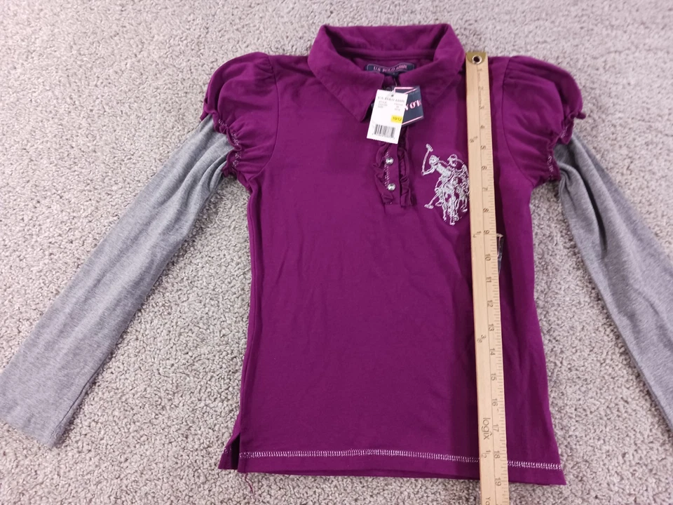 Polo Assn dos EUA. Camisa polo feminina manga longa 10/12 roxo cinza mistura de algodão nova sem etiquetas - Imagem 4 de 4