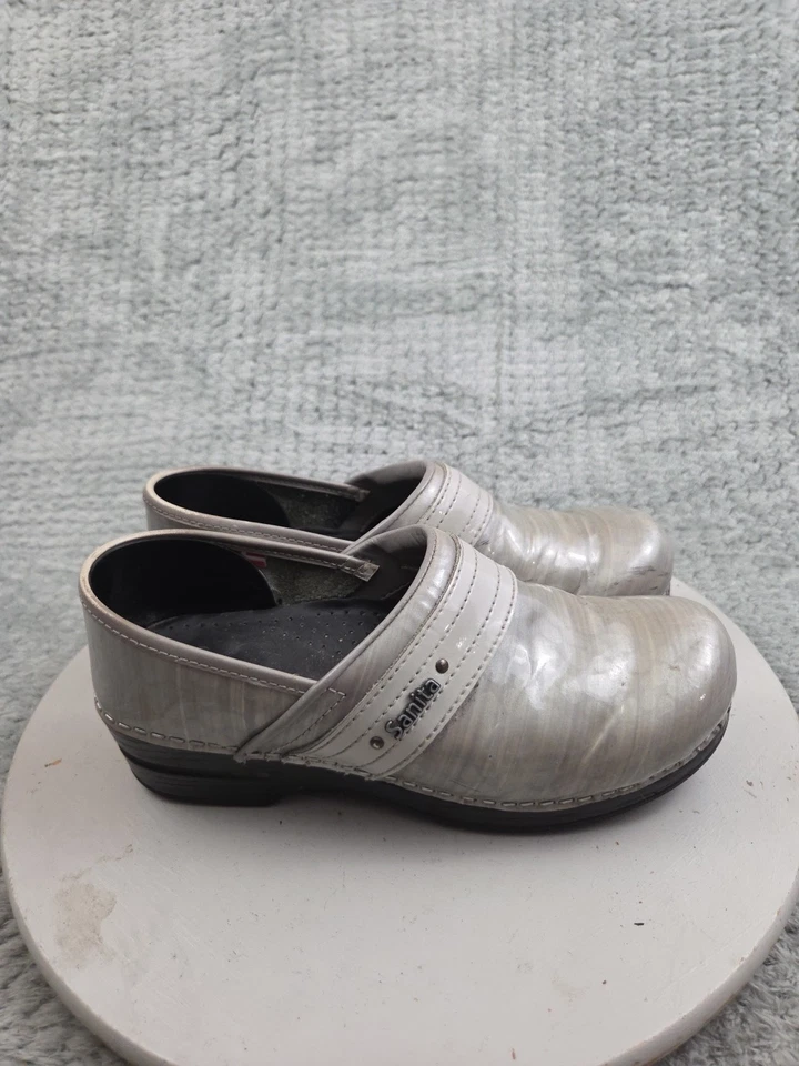 Женские сабо Sanita серые лакированная кожа размер 38/7,5 без шнуровки комфортная рабочая обувь - Изображение 4 из 4