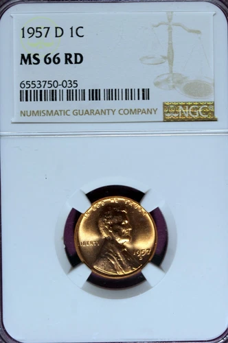 1957 - D NGC MS66RD LINCOLN CENT!! #B47721
