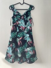 Guess Floral Polyester Blend Dress Fit Flare Jersey V-Neck Sleeveless Size M