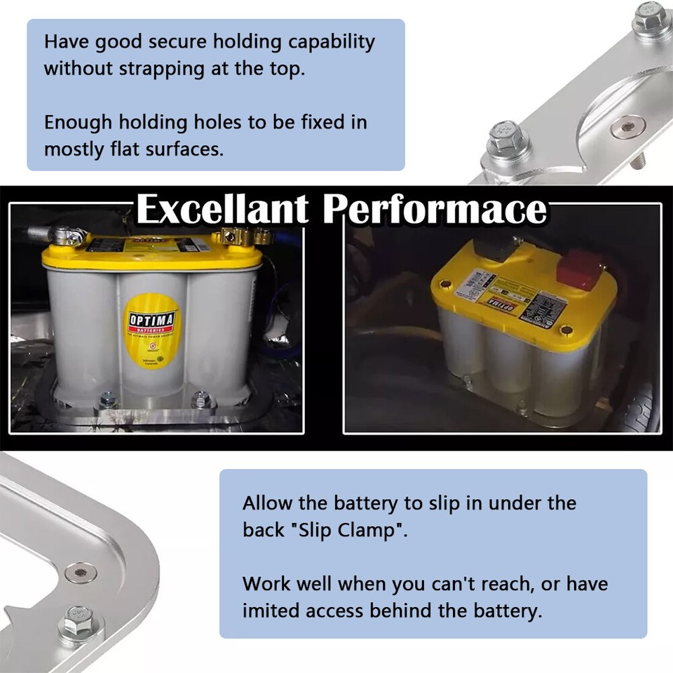 Billet Aluminum Battery Relocation Tray Hold Down For Optima Batteries
