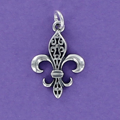 Fleur de Lis Filigree Charm Sterling Silver 925 for Bracelet New Orleans Saints