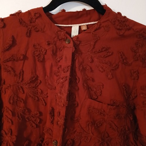 Pilcro Whitney Trapez Damen burgunderrot bestickt Blumen Knopfleiste Bluse Small - Bild 3 von 9