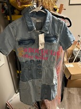 ZARA NEW WOMAN SHORT PATCHWORK DENIM DRESS MID BLUE XS-XL REF: 6164/103