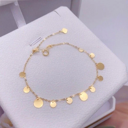 Solid Pure 18K Yellow Gold AU750 Round Sequined Bracelet Bangle 5.5-7.5inch - Picture 6 of 11
