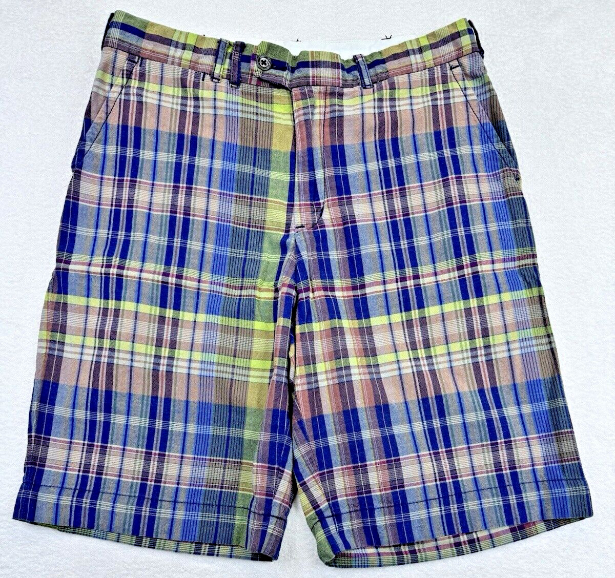 Polo Ralph Lauren Indian Madras Cinch Rear Buckle Shorts VINTAGE 10" Riding 32.