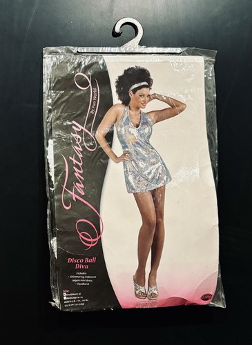 Fun World Disco Ball Diva Costume Adult S/M 2-8 Iridescent Sequin Dress Headband