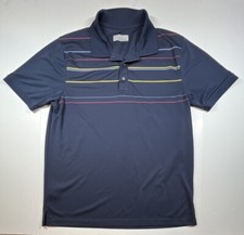 PGA Tour Polo Shirt XL Navy Blue Striped Short Sleeve Performance Button Up