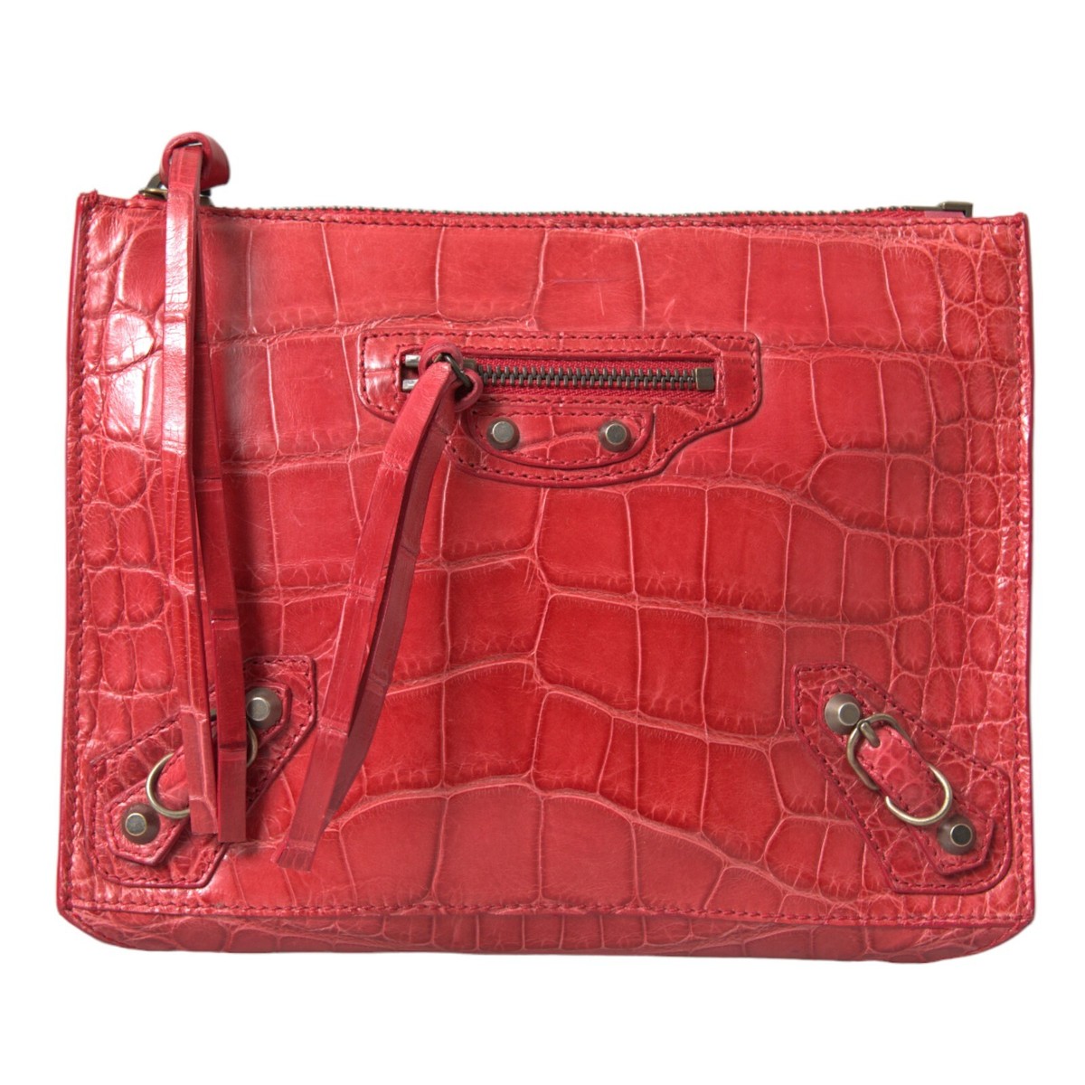 BALENCIAGA Bag Red Exotic Skin Leather Classic Pouch Purse