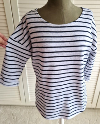 BELOVED Woman - Damen Pulli Pullover - Weiß Dunkelblau gestreift - Gr. M / L